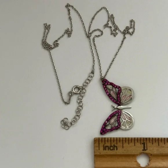 925 Silver butterfly necklace handmade enamel cz stones - Picture 2 of 8